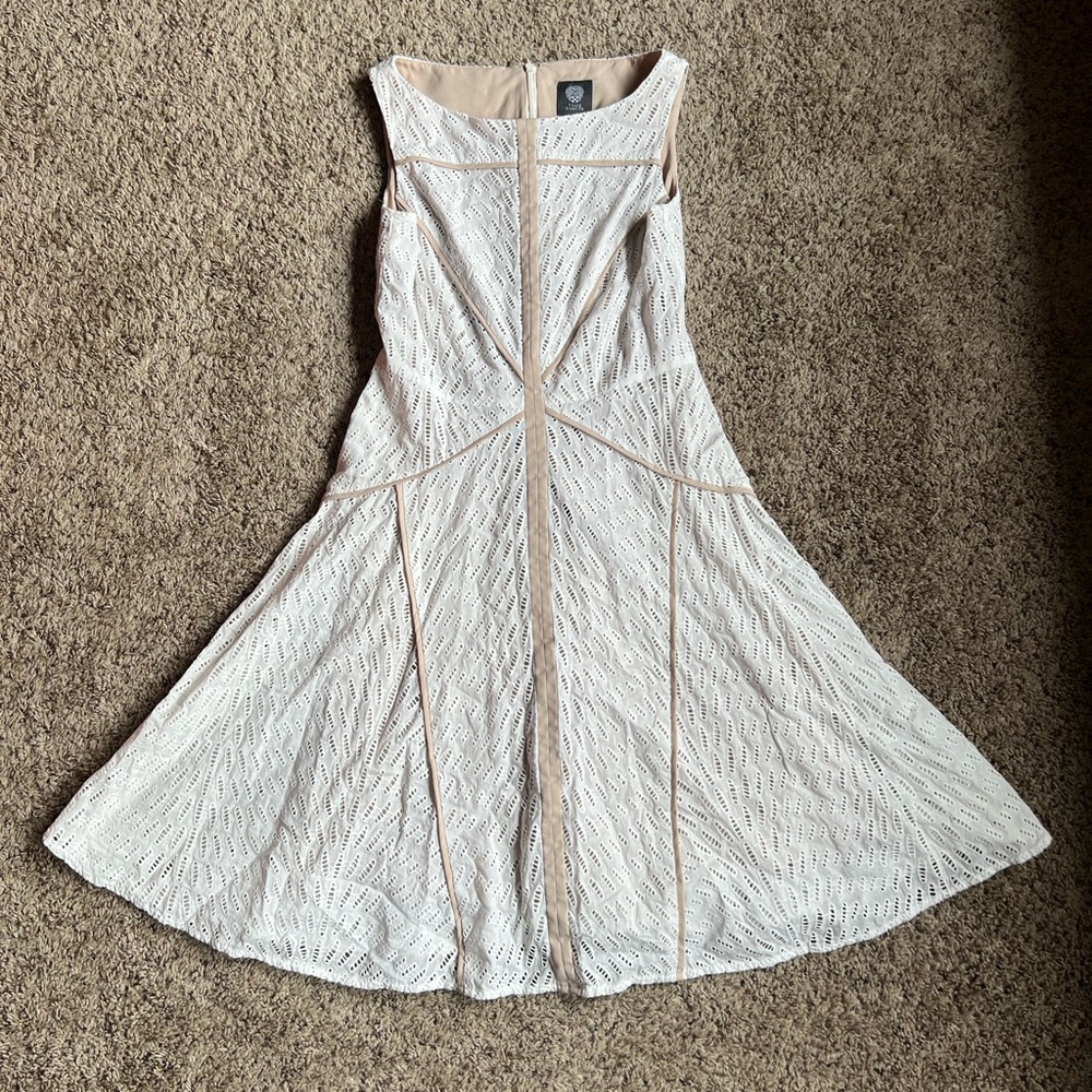 Vince Camuto Sleeveless Dress Boatneck Size 2 Fit & Flare Cream Beige